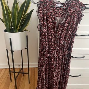 Elegant Black and Pink Floral Midi Dress